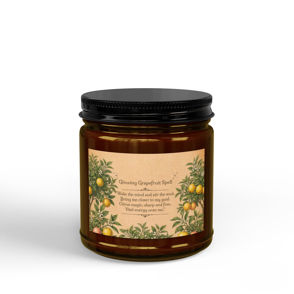Glowing Grapefruit Scented Soy Spell Candle 4oz 9oz | Amber Jar with Black Lid