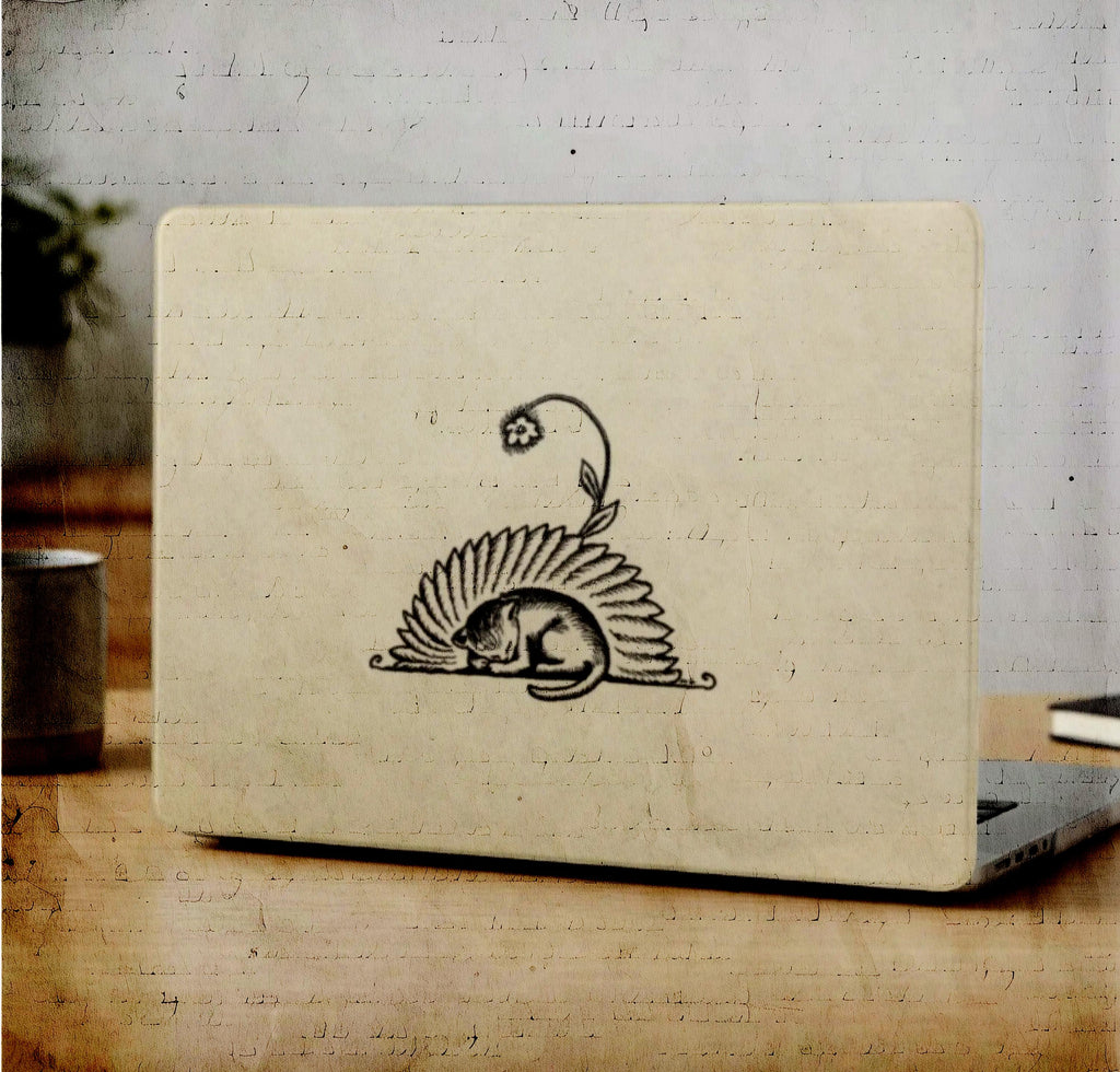 Millions of Cats- 1928 Book Illustration, Sleeping Kitten with Floral Detail, Antique Nature Drawing, Cozy Serene Image Macbook Laptop Case