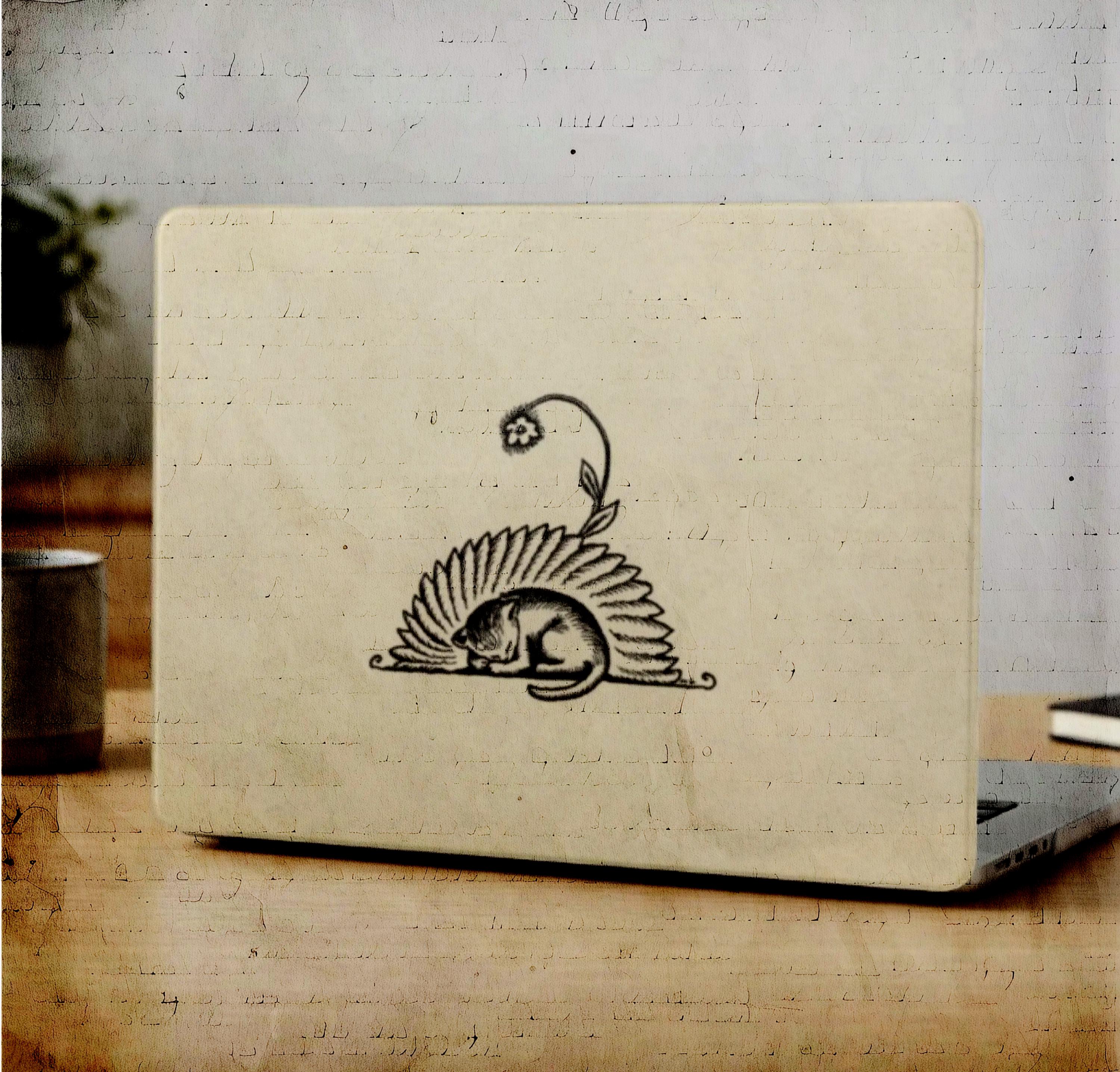 Millions of Cats- 1928 Book Illustration, Sleeping Kitten with Floral Detail, Antique Nature Drawing, Cozy Serene Image Macbook Laptop Case