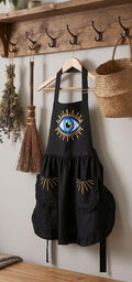 Evil Eye Ruffled Apron with Pockets, Whimsigoth Kitchen Decor, Magic Witchy Baking Apron for Women, Cute Cooking Gift