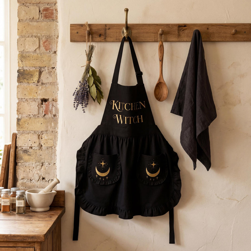 Celestial Kitchen Witch Apron with Star Pockets Witchy Baking Gift, Pastel Goth Kitchen Decor, Wiccan Cooking Pinafore, Astrology Lover Gift