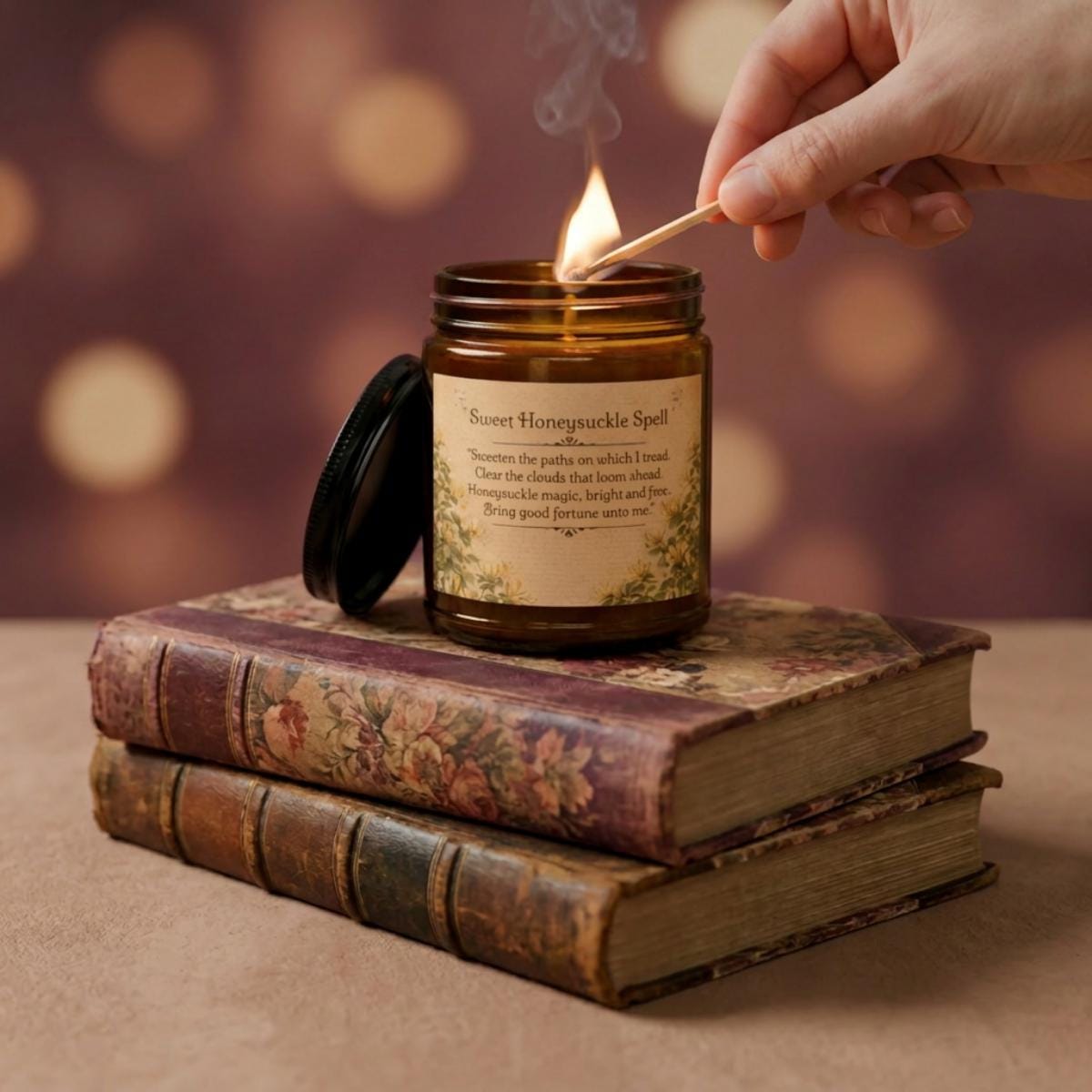 Sweet Honeysuckle Spell Candle – Amber Jar, Natural Soy Wax, Long Lasting Aromatherapy