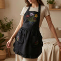 Dark Iris Ruffled Apron - Whimsigoth Kitchen Decor - Moody Cottagecore Floral Pinafore with Pockets - 90s Witchy Aesthetic Gift