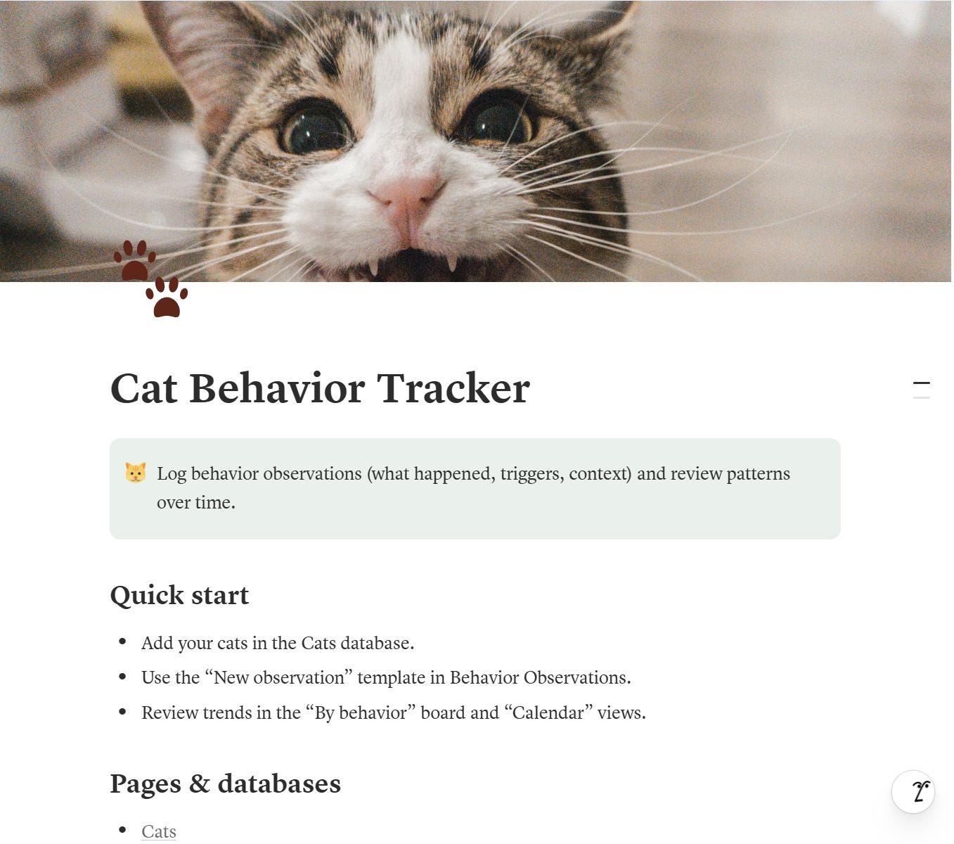 Notion Cat Behavior Tracker & Health Journal | Vet-Ready Pet Planner