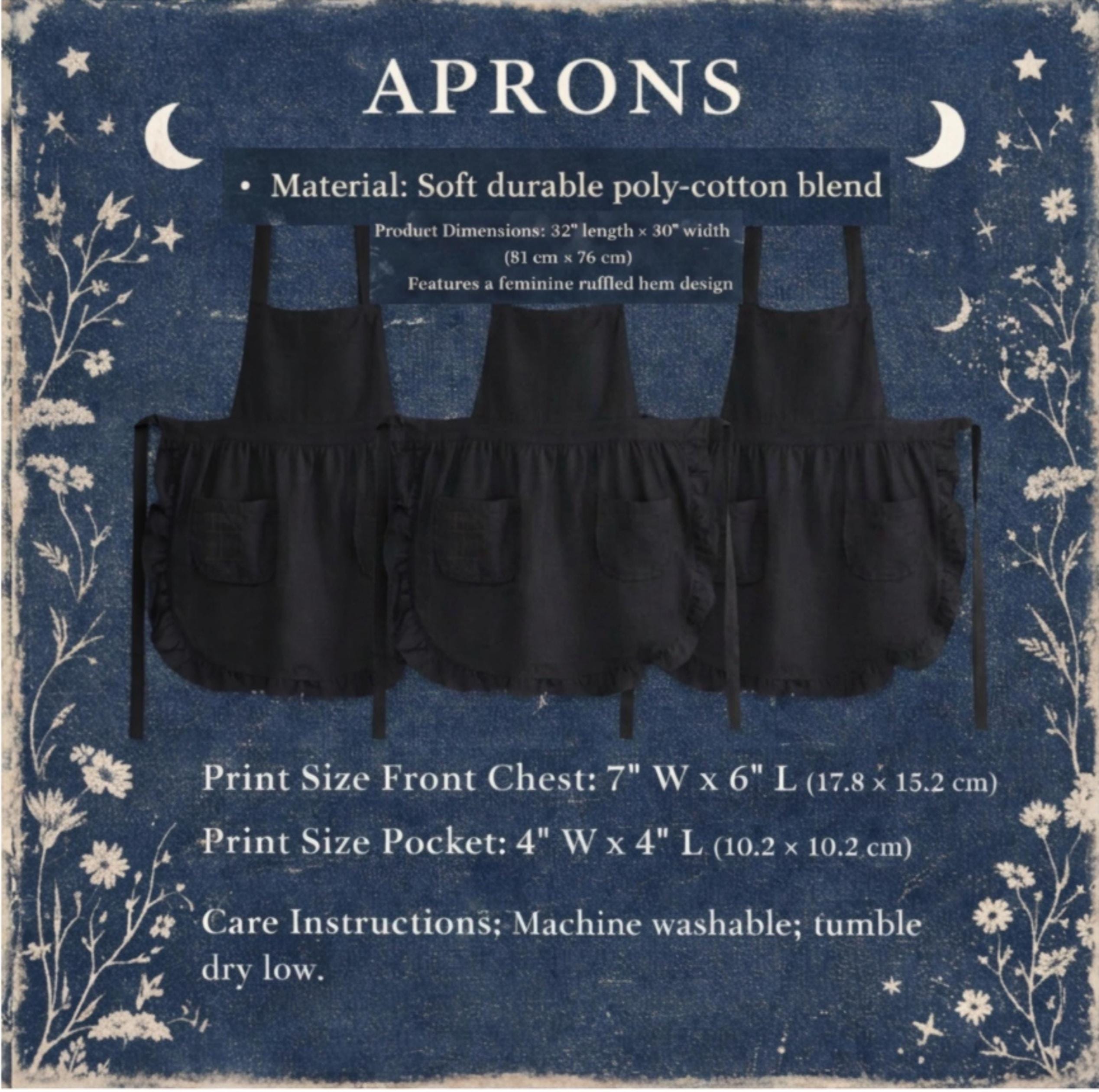 Kitchen Witch Ruffled Apron | Whimsigoth Gothic Kitchen Decor | Cute Black and Silver Cottagecore Pinafore with Pockets, Magic Baker Gift
