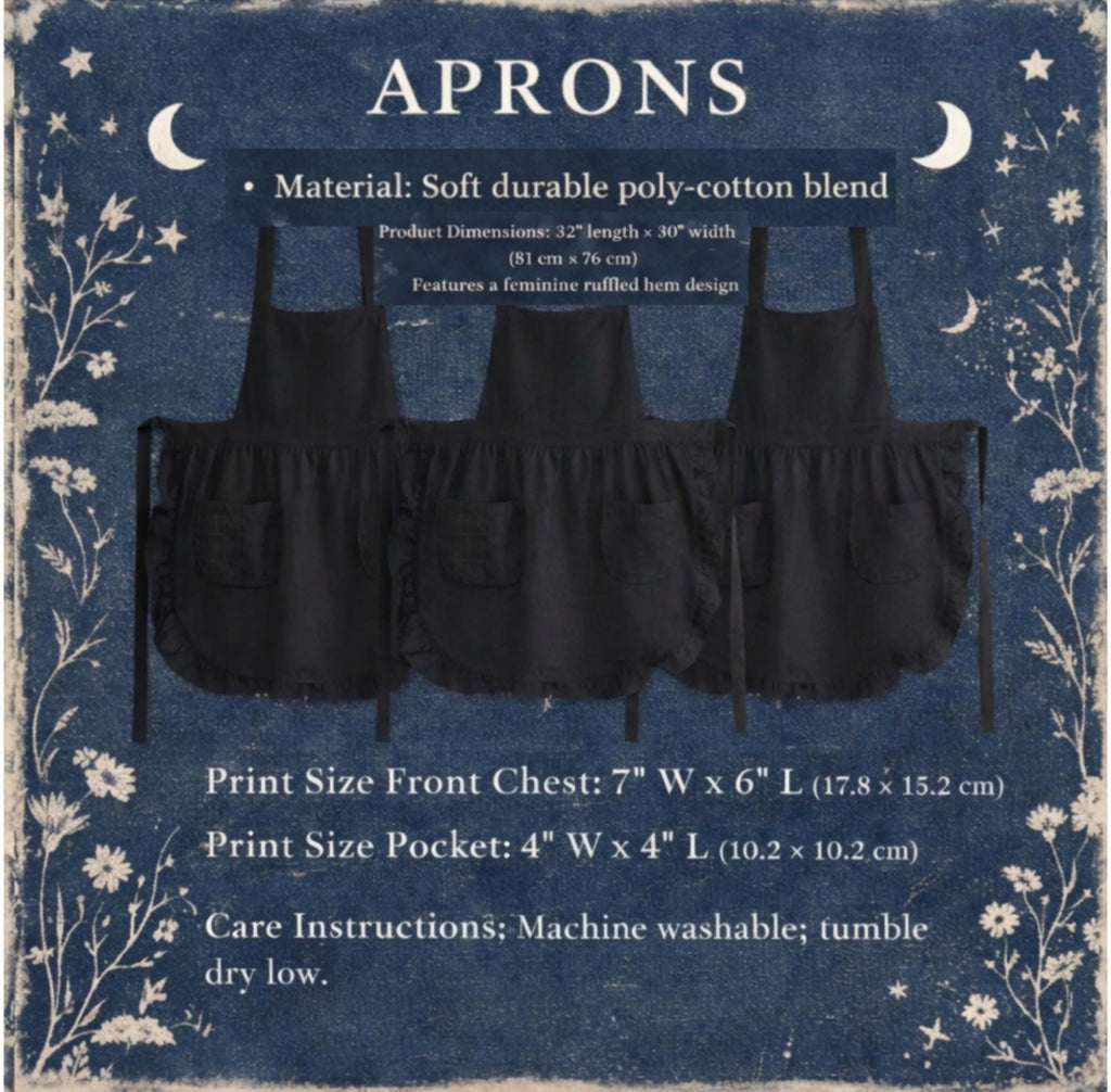 Goth Witch Ruffled Apron with Pockets, Whimsigoth Kitchen Decor, Black Cottagecore Apron for Baking, Gothic Gift for Her, Witchy Kitchenware