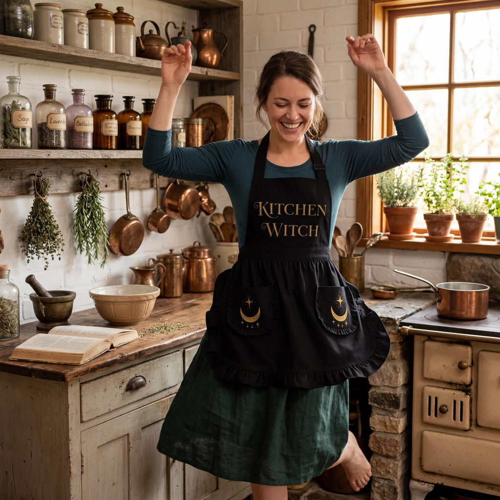 Celestial Kitchen Witch Apron with Star Pockets Witchy Baking Gift, Pastel Goth Kitchen Decor, Wiccan Cooking Pinafore, Astrology Lover Gift