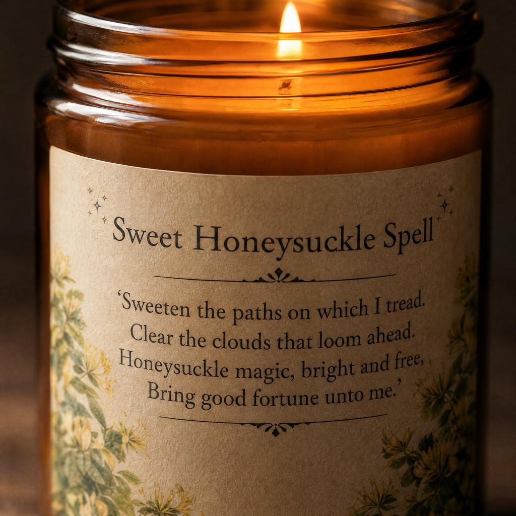 Sweet Honeysuckle Spell Candle – Amber Jar, Natural Soy Wax, Long Lasting Aromatherapy