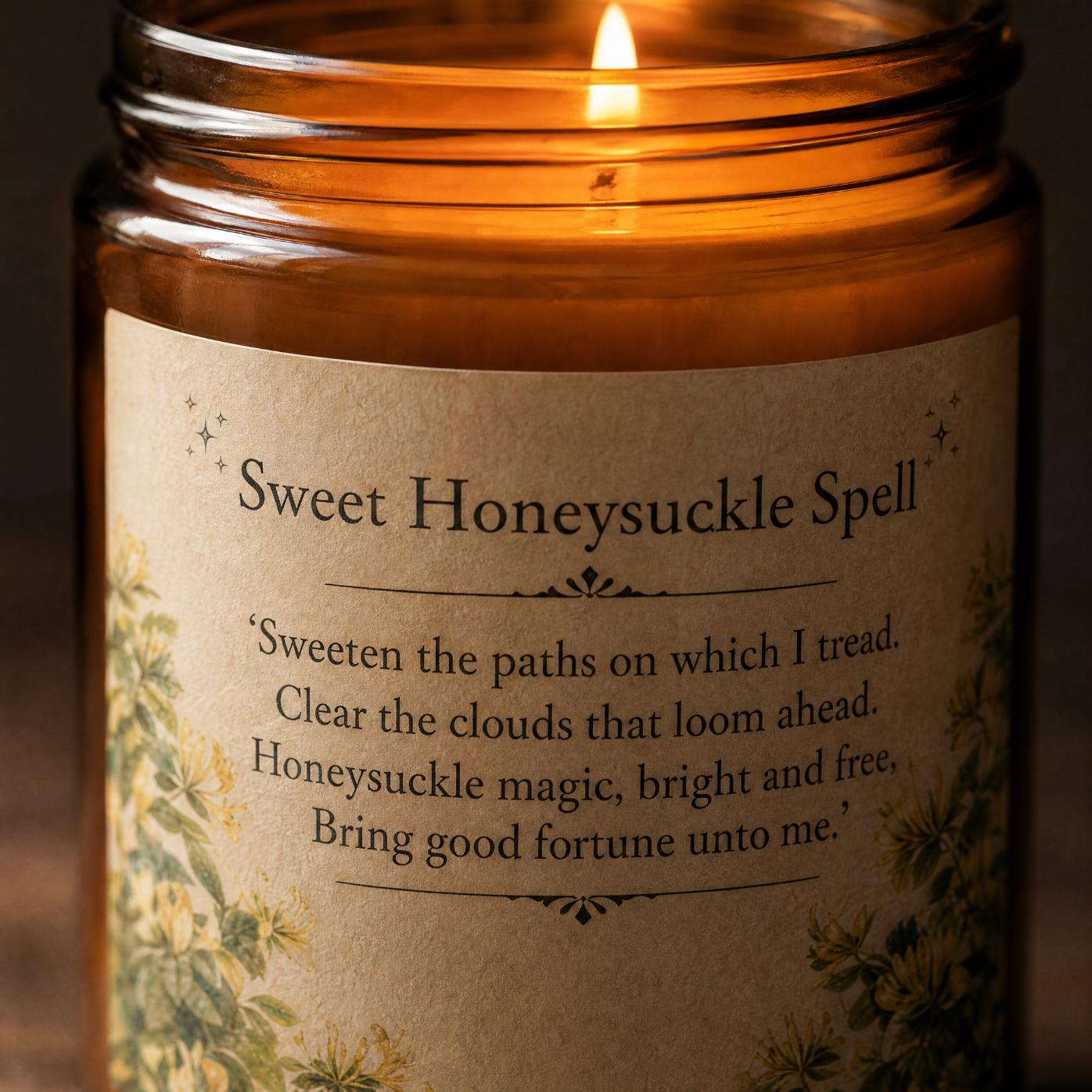 Sweet Honeysuckle Spell Candle – Amber Jar, Natural Soy Wax, Long Lasting Aromatherapy