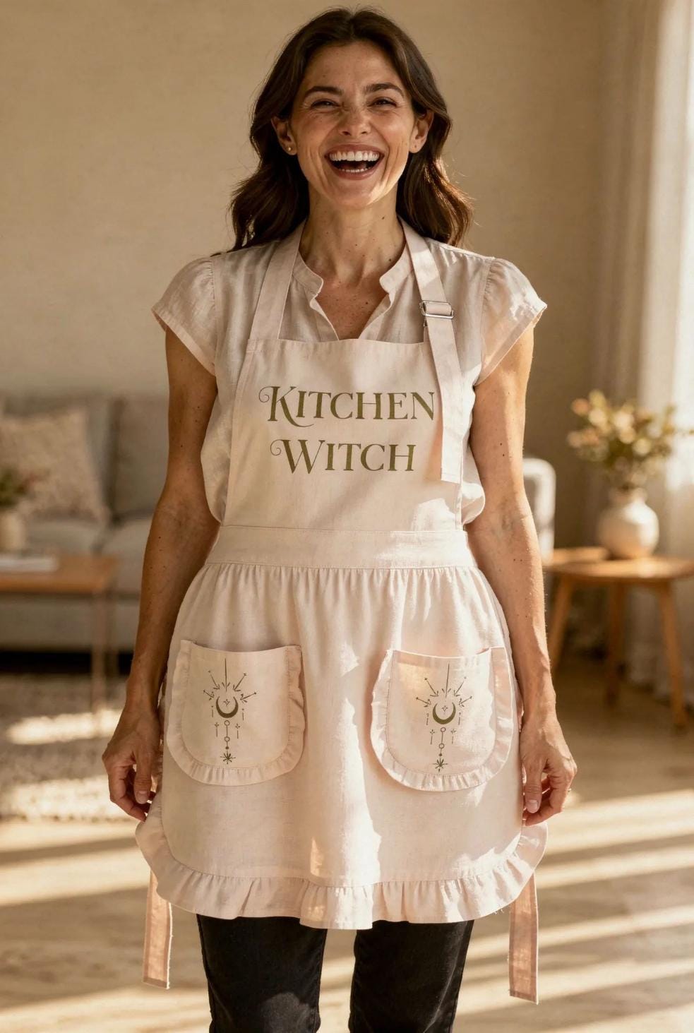 Kitchen Witch Ruffled Apron - Gothic Decor, Witchy Kitchen