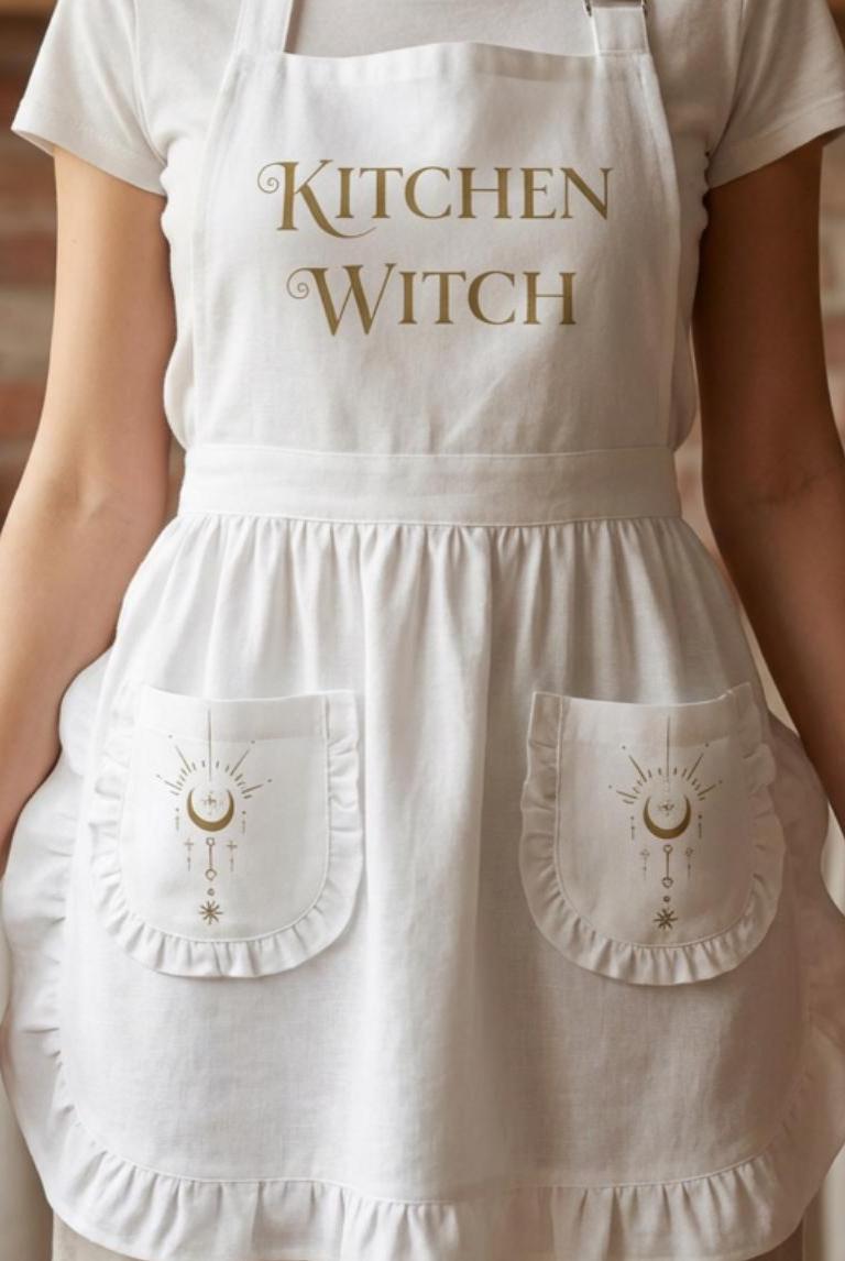 Kitchen Witch Ruffled Apron - Gothic Decor, Witchy Kitchen