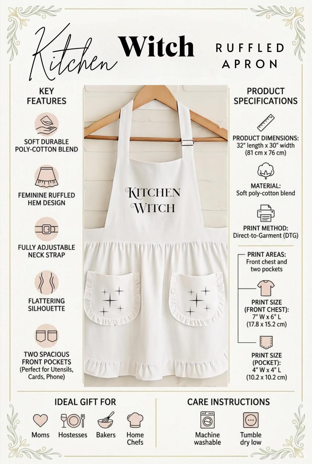 Kitchen Witch Ruffled Apron - Gothic Decor, Witchy Kitchen
