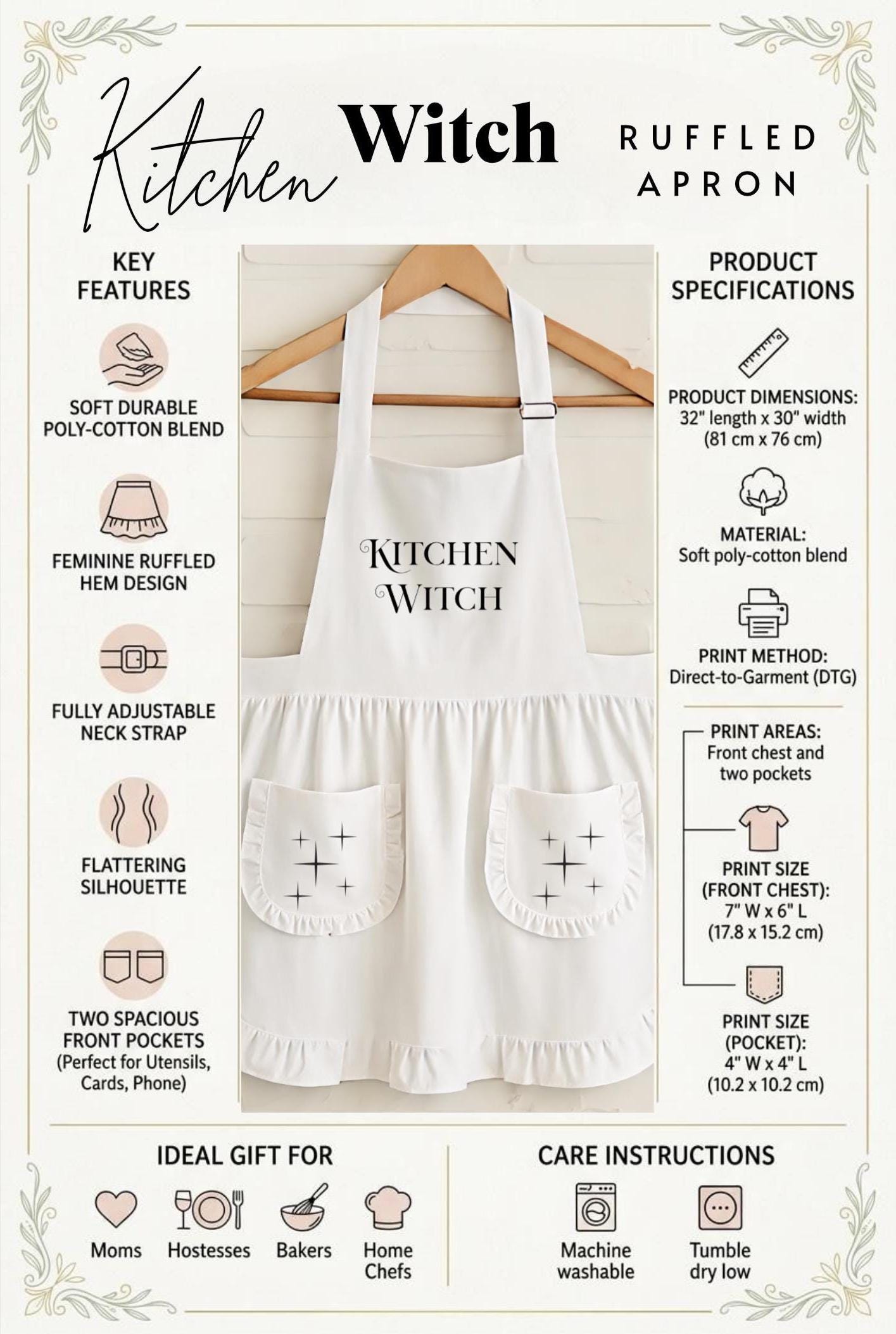 Kitchen Witch Ruffled Apron - Gothic Decor, Witchy Kitchen