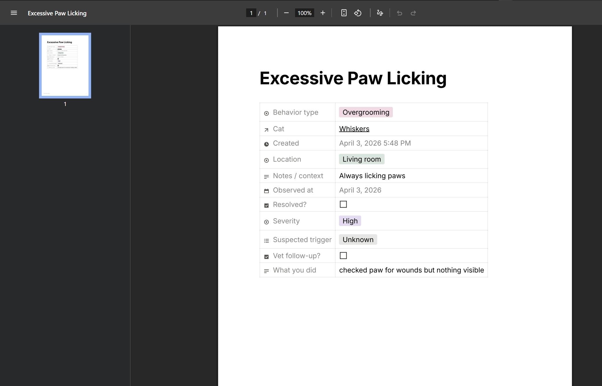 Notion Cat Behavior Tracker & Health Journal | Vet-Ready Pet Planner