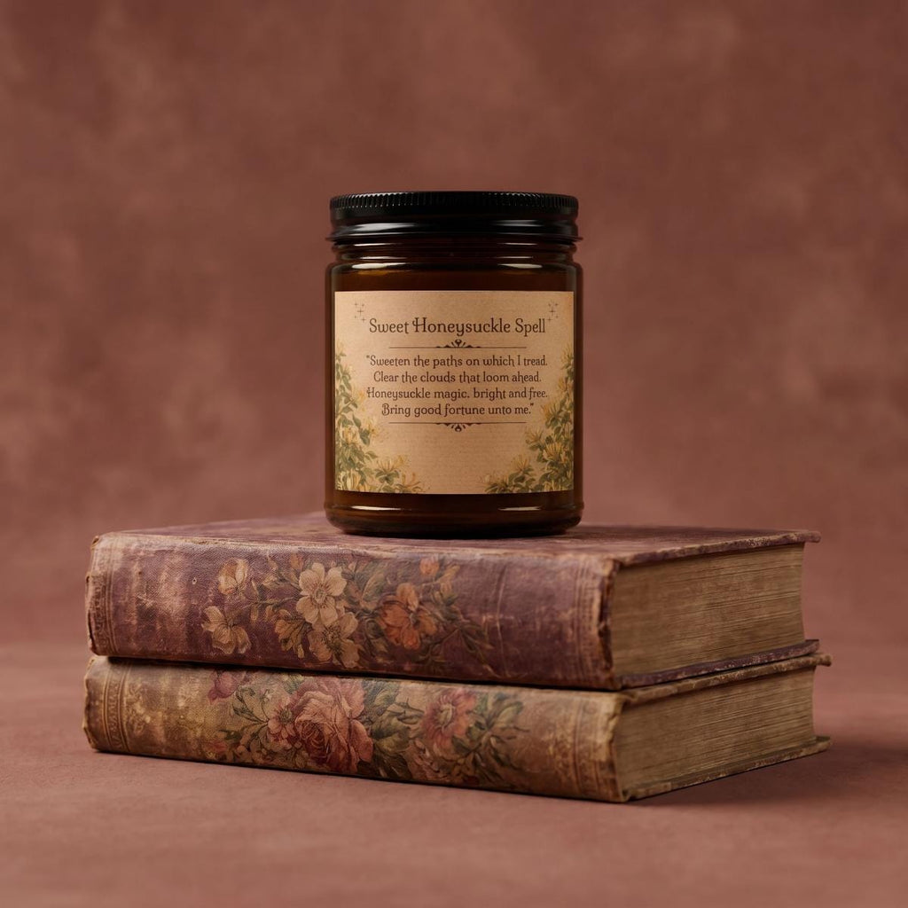 Sweet Honeysuckle Spell Candle – Amber Jar, Natural Soy Wax, Long Lasting Aromatherapy