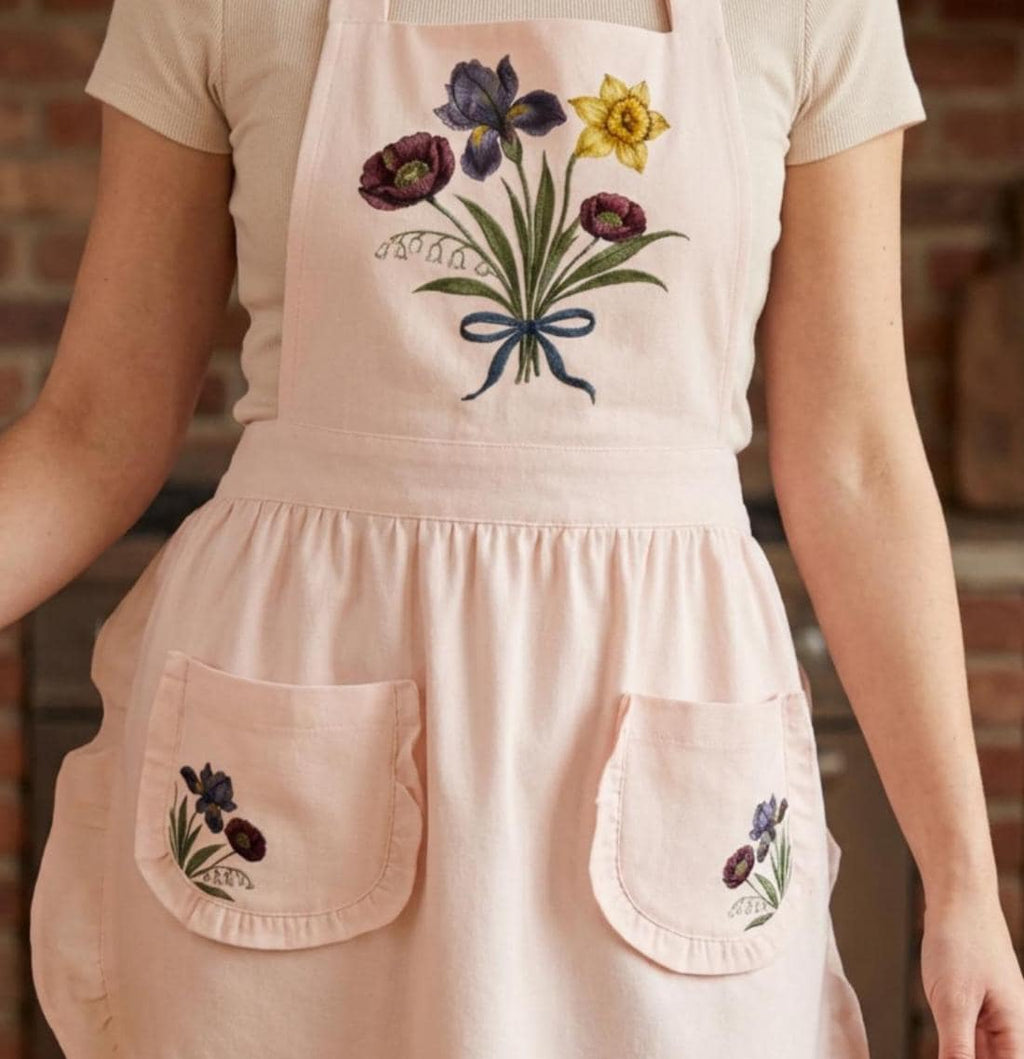 Dark Iris Ruffled Apron - Whimsigoth Kitchen Decor - Moody Cottagecore Floral Pinafore with Pockets - 90s Witchy Aesthetic Gift