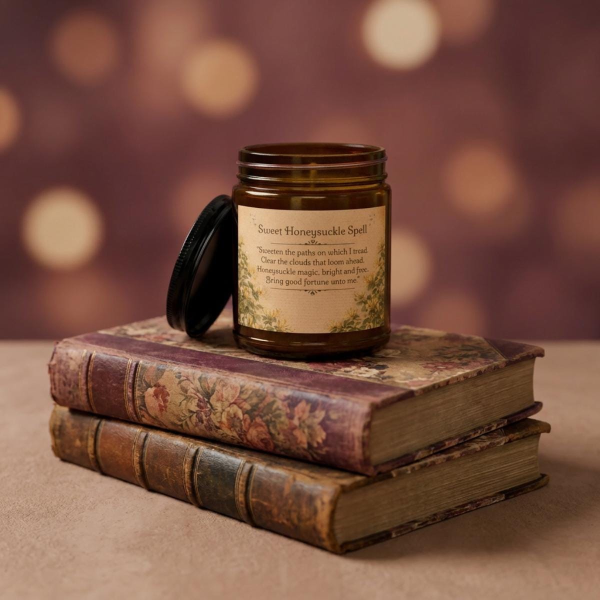 Sweet Honeysuckle Spell Candle – Amber Jar, Natural Soy Wax, Long Lasting Aromatherapy