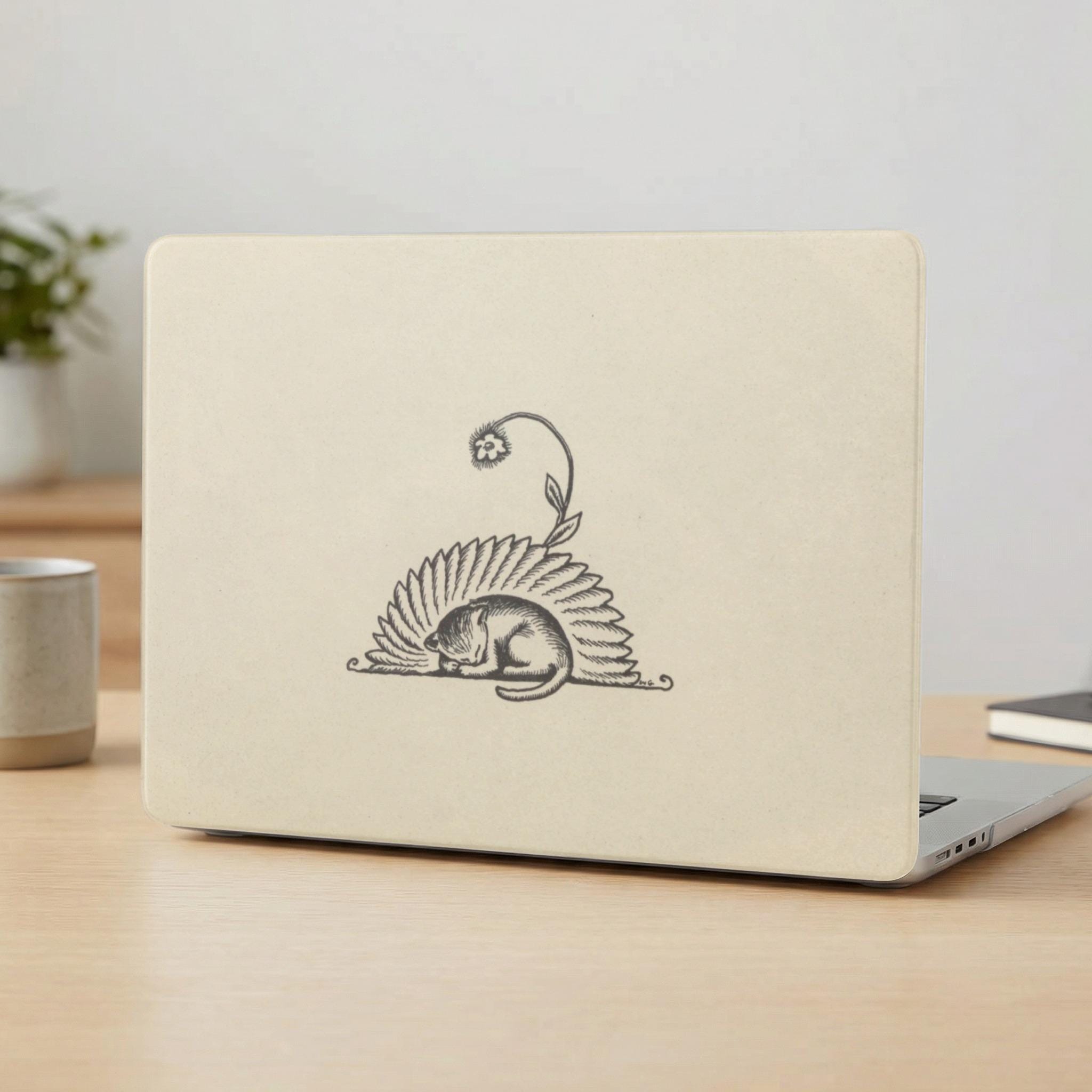 Millions of Cats- 1928 Book Illustration, Sleeping Kitten with Floral Detail, Antique Nature Drawing, Cozy Serene Image Macbook Laptop Case