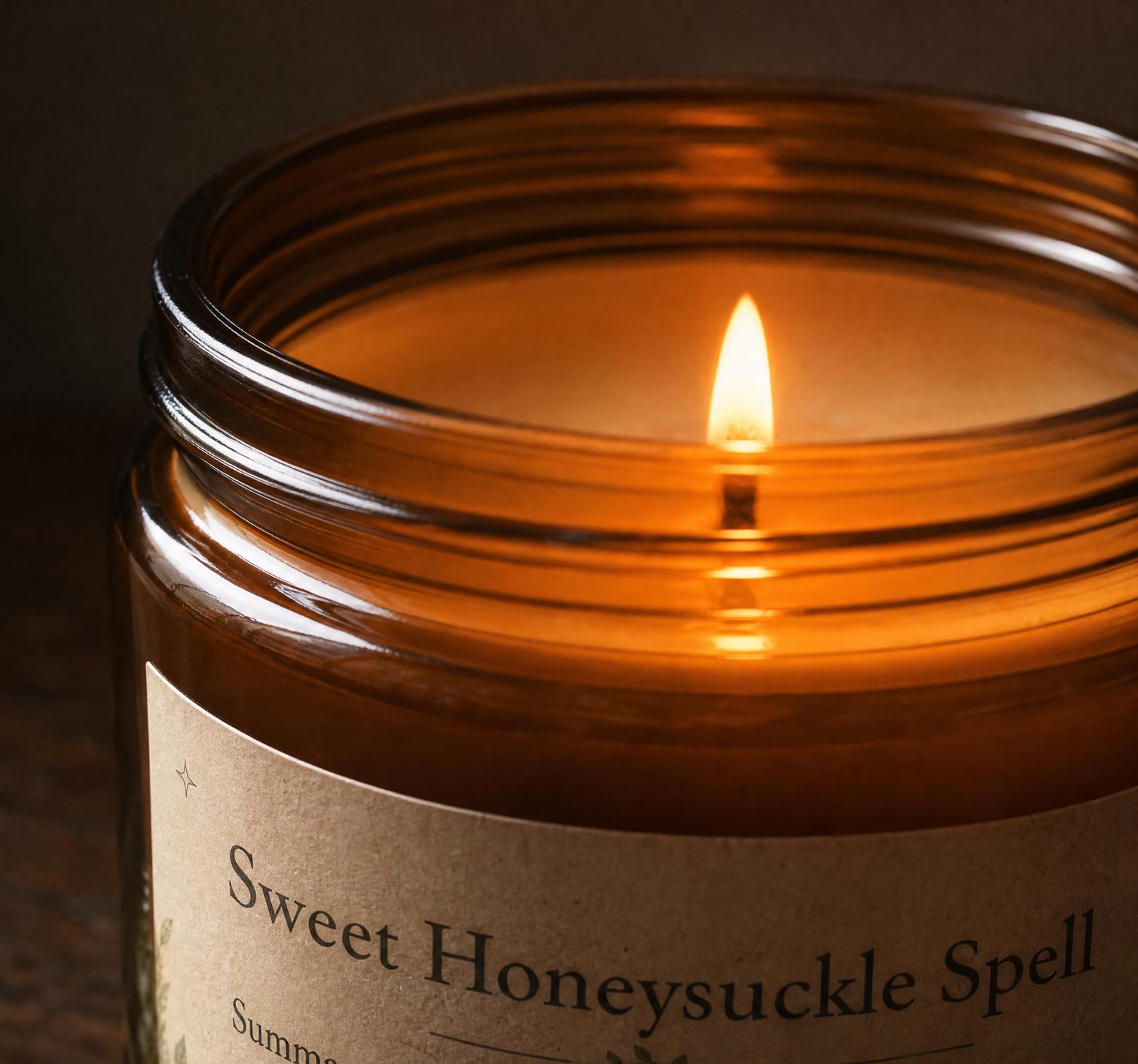 Sweet Honeysuckle Spell Candle – Amber Jar, Natural Soy Wax, Long Lasting Aromatherapy