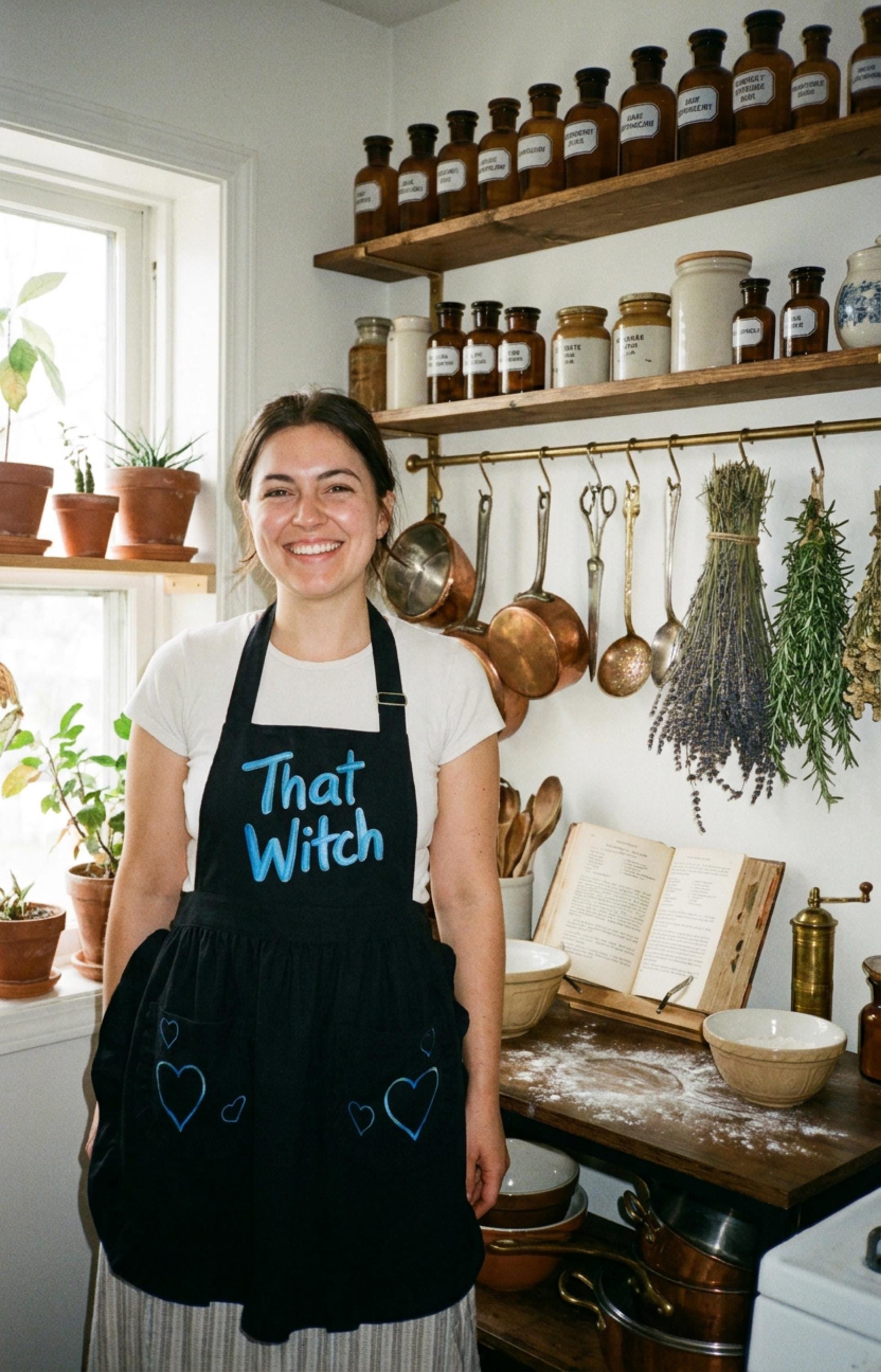 That Witch Ruffled Apron Aesthetic Cottagecore Baking Pinafore – Dark Whimsical Hostess Gift