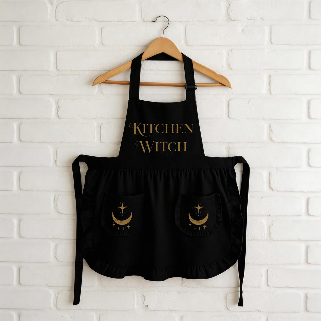 Celestial Kitchen Witch Apron with Star Pockets Witchy Baking Gift, Pastel Goth Kitchen Decor, Wiccan Cooking Pinafore, Astrology Lover Gift