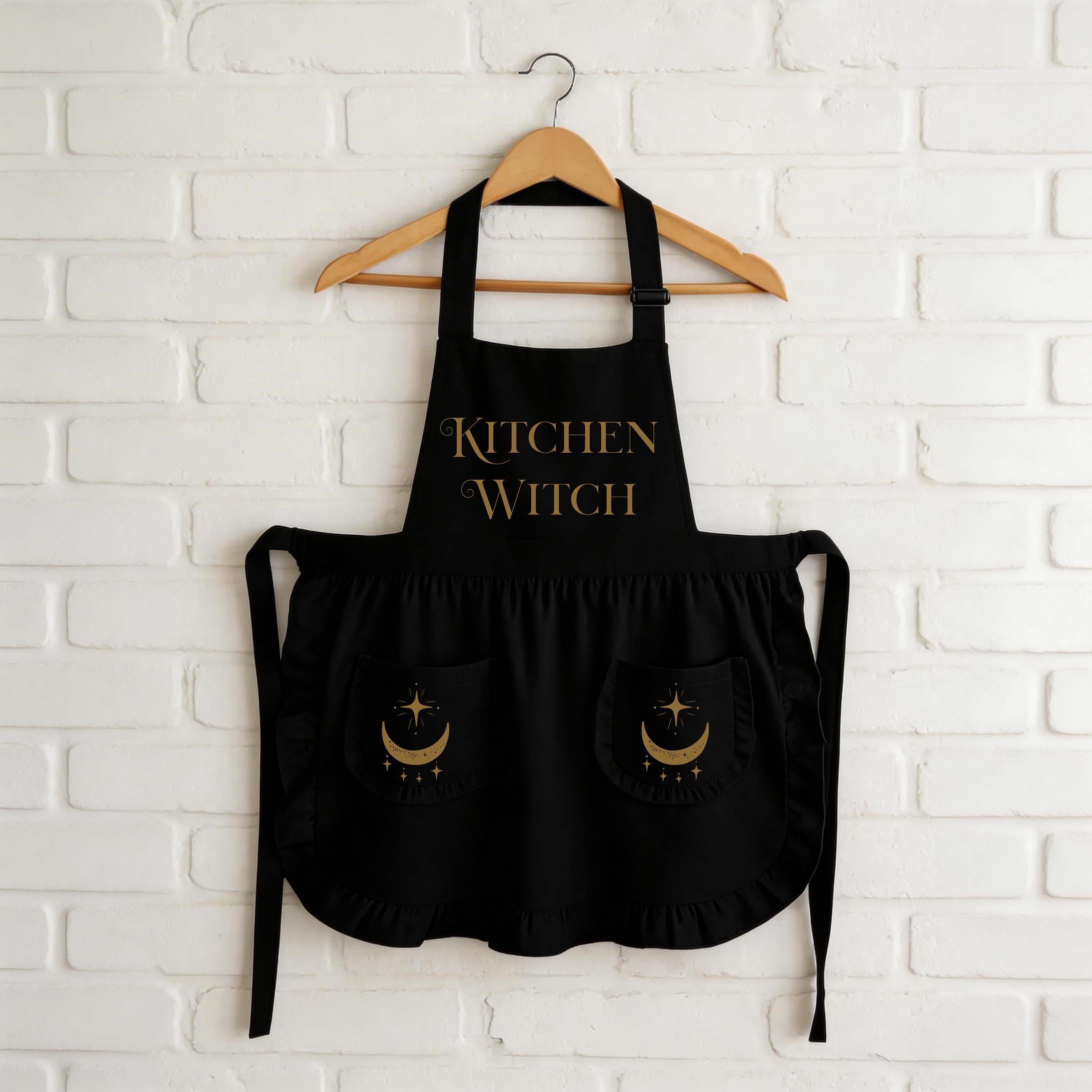 Celestial Kitchen Witch Apron with Star Pockets Witchy Baking Gift, Pastel Goth Kitchen Decor, Wiccan Cooking Pinafore, Astrology Lover Gift