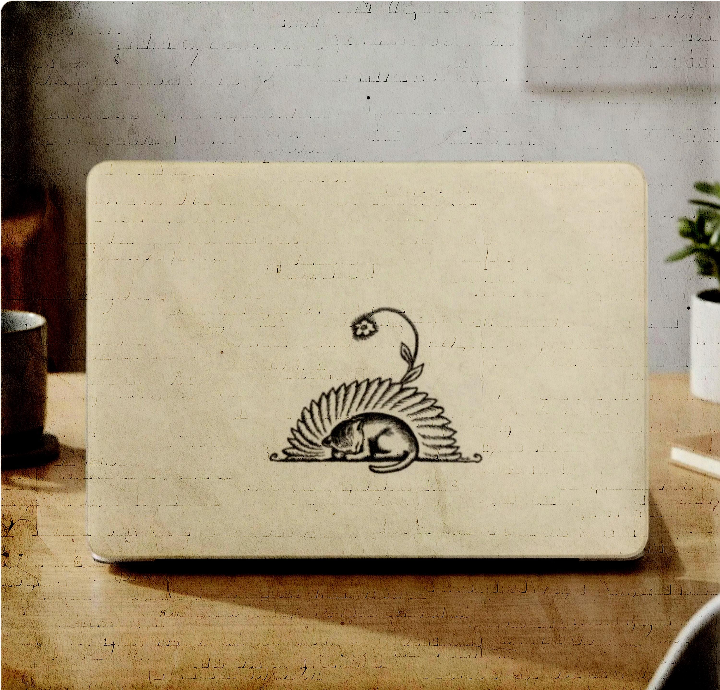 Millions of Cats- 1928 Book Illustration, Sleeping Kitten with Floral Detail, Antique Nature Drawing, Cozy Serene Image Macbook Laptop Case