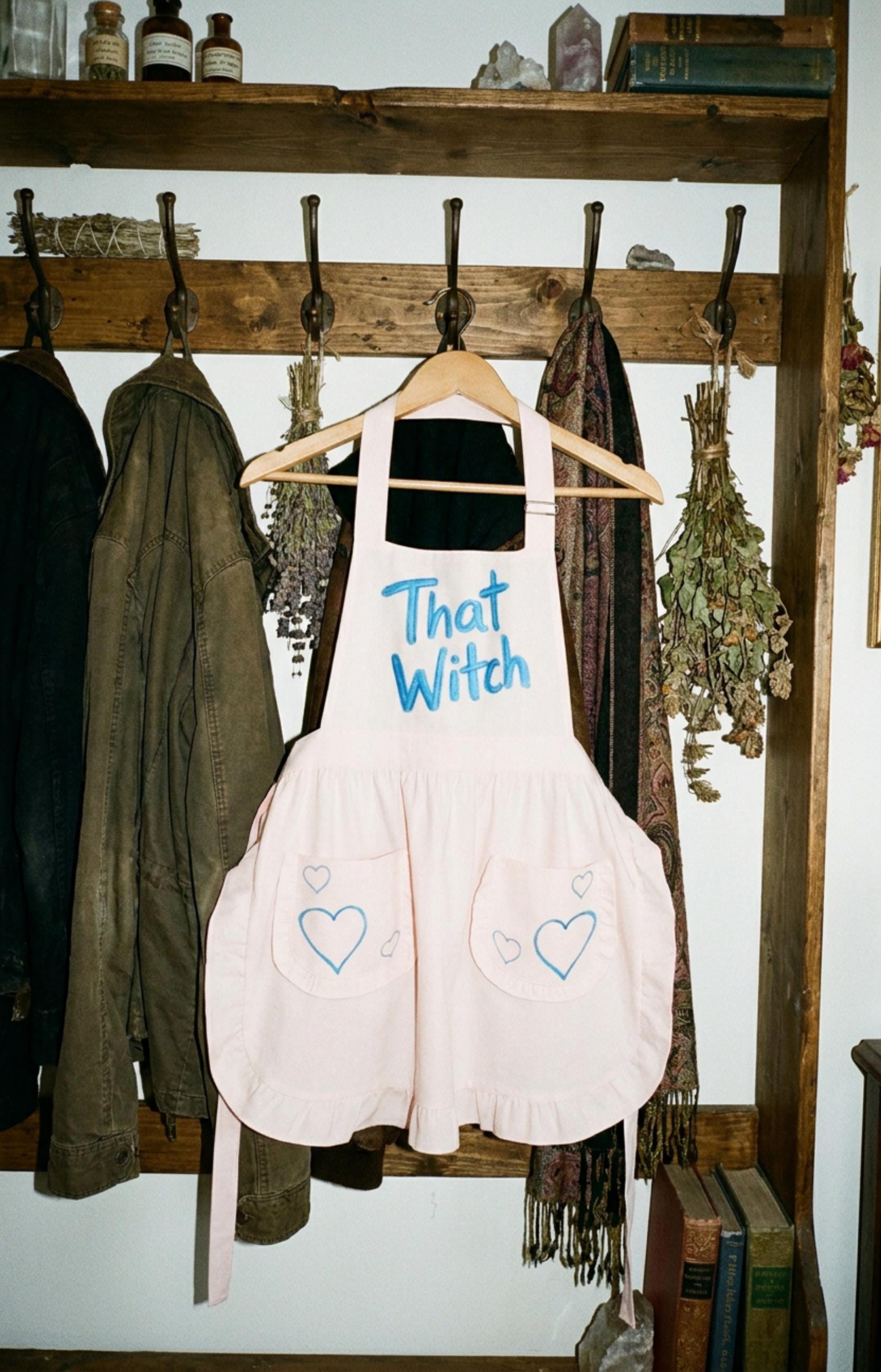 That Witch Ruffled Apron Aesthetic Cottagecore Baking Pinafore – Dark Whimsical Hostess Gift